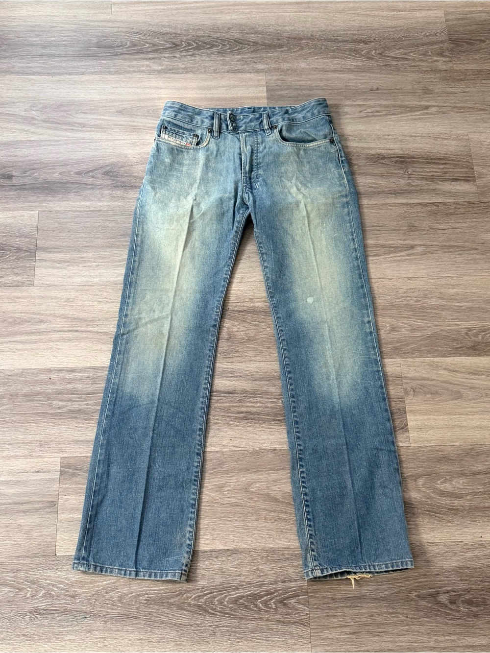 Diesel Men's Straight Leg Distressed Blue Jeans